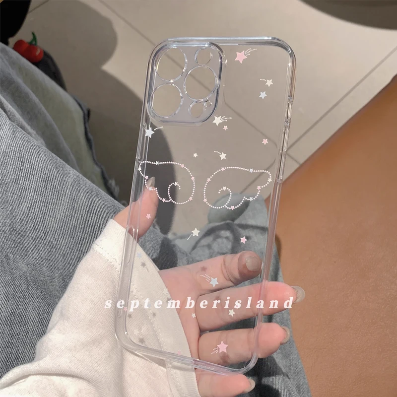 크리에이티브 INS 한국 스타 걸 핑크 러브 엔젤 윙즈 폰 케이스 (아이폰 16 15 14 13 12 11 Pro Max Plus 투명 후면 커버)