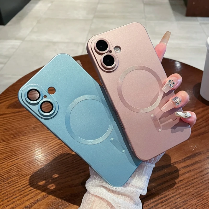 Luksusowe matowe etui silikonowe dla iPhone 16 15 14 13 12 11 Pro Max Plus dla Magsafe Magnetic Lens Film Protector Soft Cover