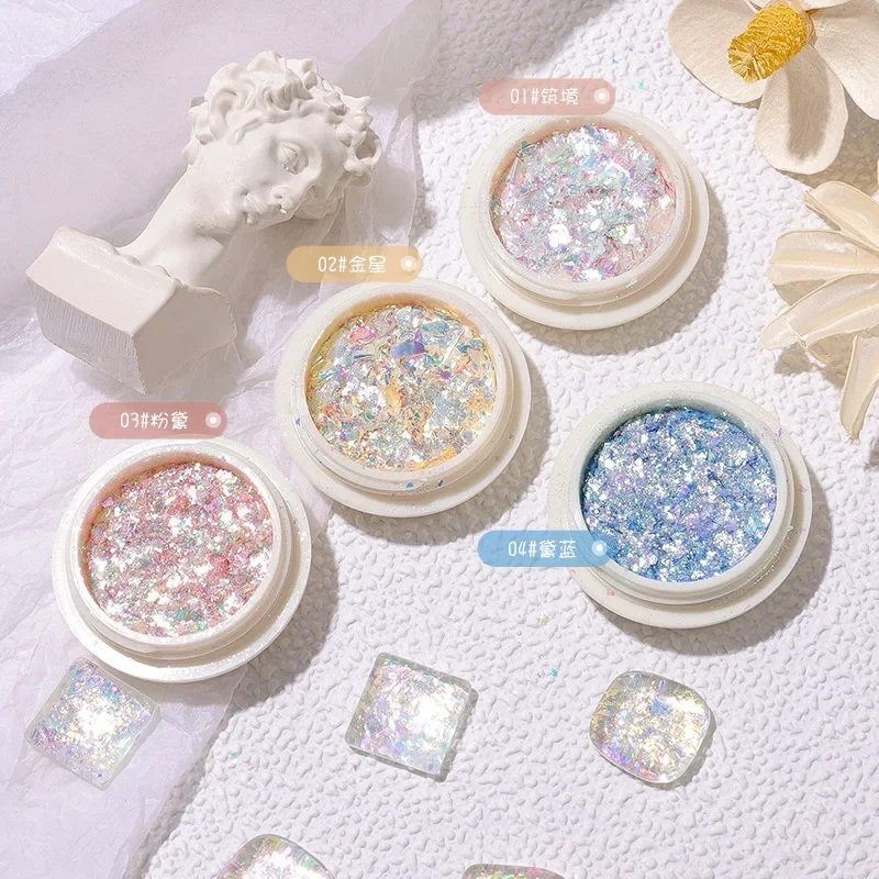 10PCS Nail Glitter Polarized Dreamy Seven-color Snow Velvet Cloud Brocade Powder Nail Sequins Decorations Glitter For Nails