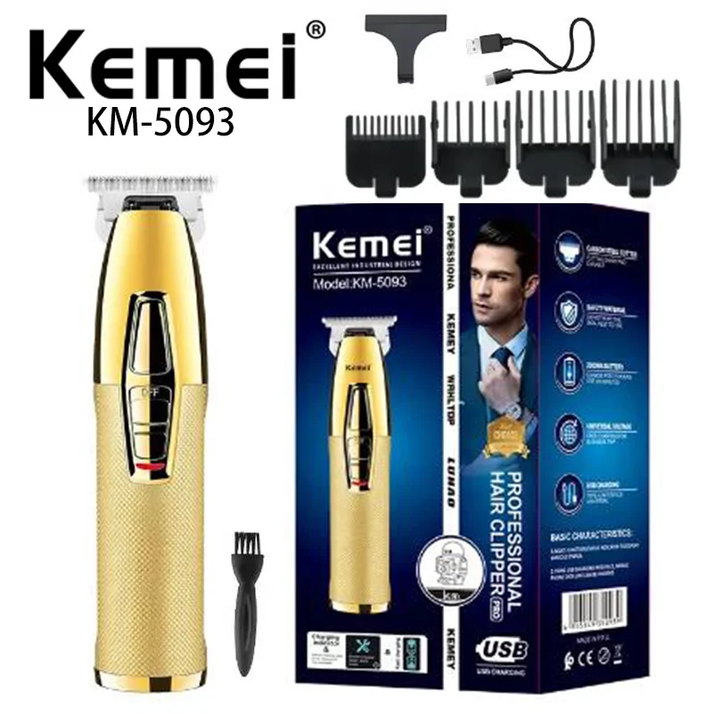 

Kemei Electric Push Shear KM-5093 Metal Body Frosted Anti-slip USB Quick-filled Head Carving Push Shear Hairdresser barbeador