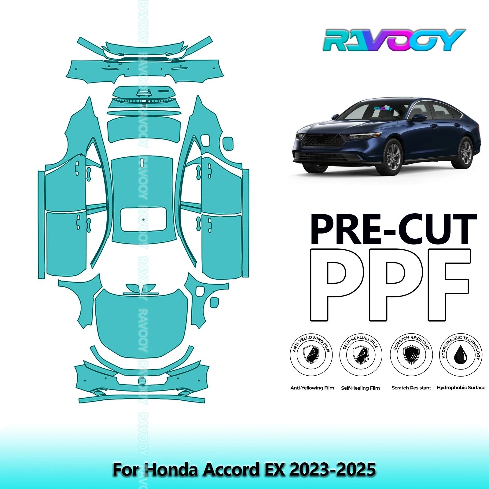 RAVOOY 8.5Mil Custom-Fit Precut TPU PPF Full Vehicle Clear Bra Stone Guard EU UK For Honda Accord EX 2023-2026