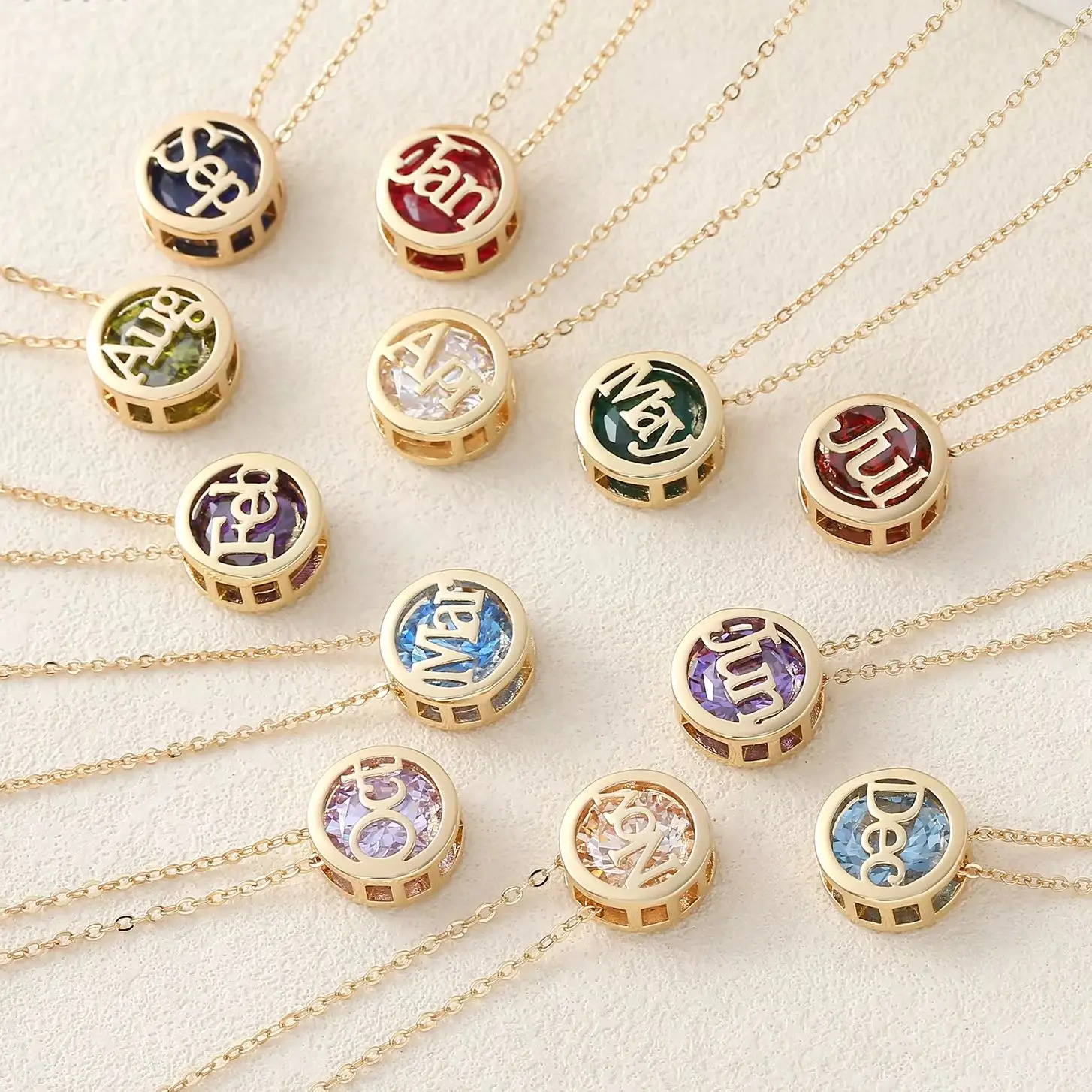 

MHS.SUN New 1-12 Month Letter Birthstone Pendant Necklace for Women Fashion Round Shiny Zircon Constellation Choker Jewelry Gift