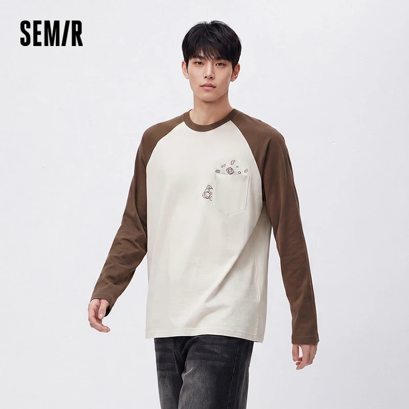 Semir Men Tshirt Long Sleeve Raglan Sleeve Retro College Style 2026 Autumn Couple Pullover Casual Everyday Top Daily