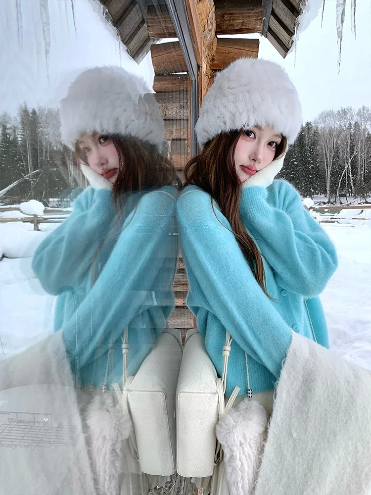 

Женский вязаный кардиган Acaine с круглым вырезом, теплый зимний свитер-базовый слой, прямой крой, длинный рукав