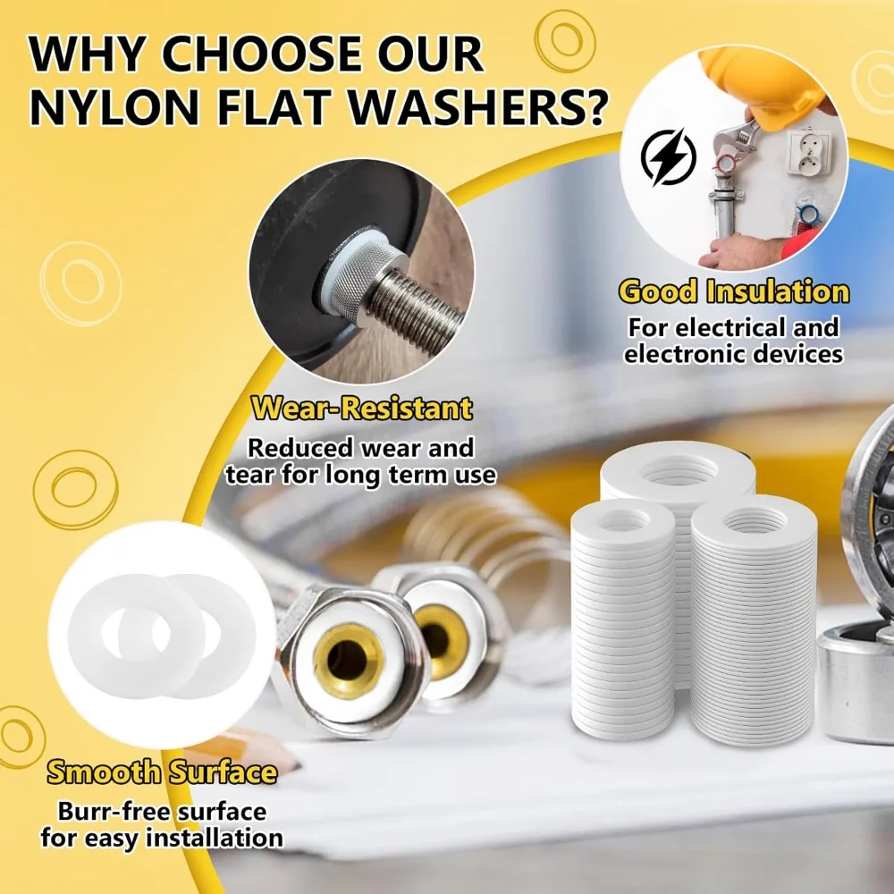 1200 قطعة غسالات بلاستيكية بيضاء مجموعة النايلون غسالات مسطحة ل مسامير البراغي M2 M2.5 M3 M4 M5 M6 M8 M10 السحابات عدة لحوض المقابس