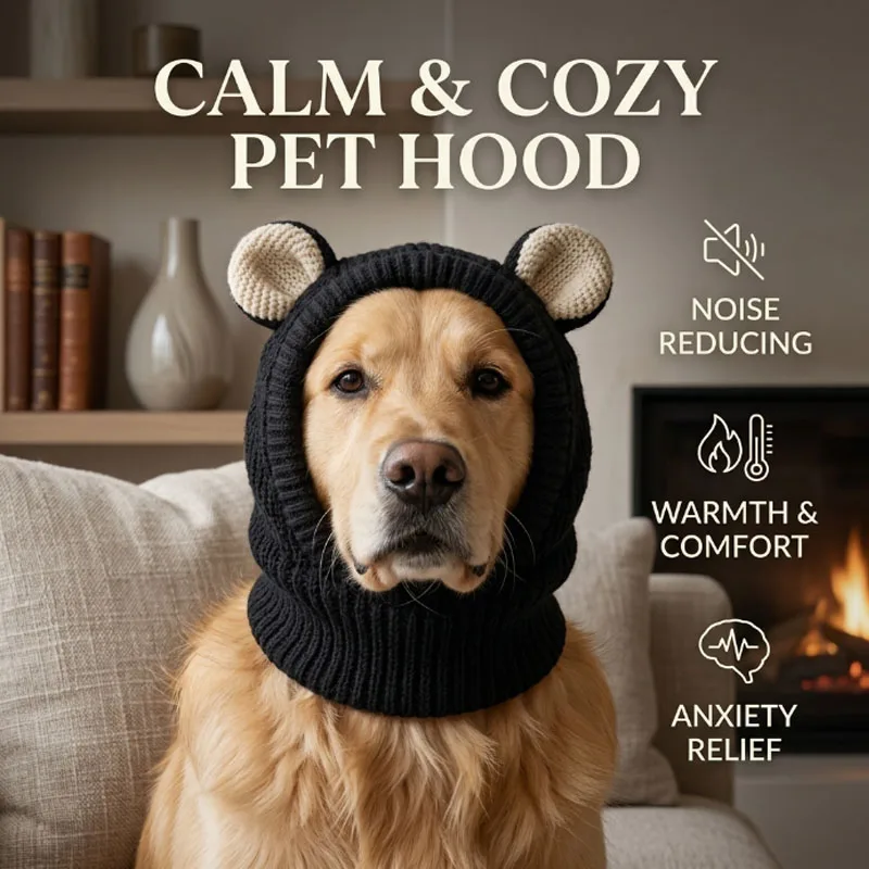 Noise Reduction Pet Hat Winter Knitted Warm Calming Cap for Cats Dogs Anti Anxiety Stress Relief Pet Grooming Supplies