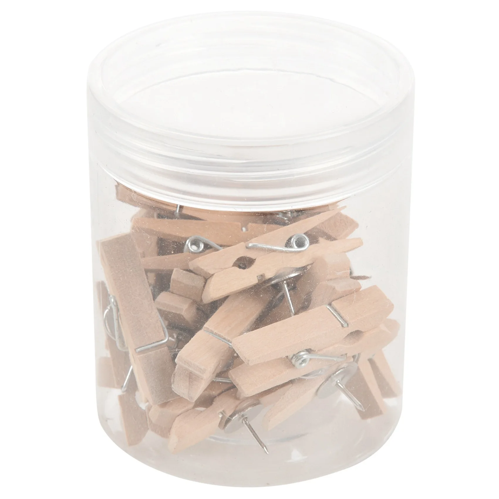 Push Pins With Wooden Clips Pushpins Tacks Thumbtacks, Creative Paper Clips With Pins Natural Color 60Pcs