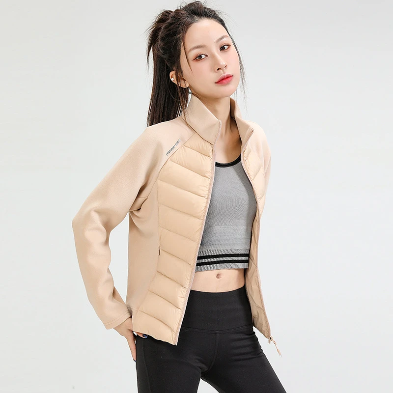 Chaqueta ultraligera de plumón para mujer, plegable corto, cuello alto, acolchado, ropa de yoga cómoda, moda, nuevo, 2024