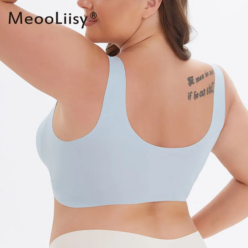 MeooLiisy Plus Size No Wire One-piece Bras for Women Seamless Fixed Cups Sports Larger Lingerie Full Coverage