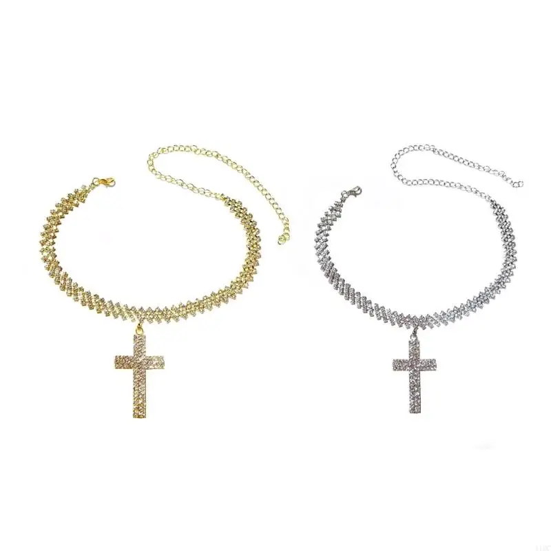 2025 جديد أنيق الراين مزين الصليب مجوهرات النحاس سلسلة التبعي لها
