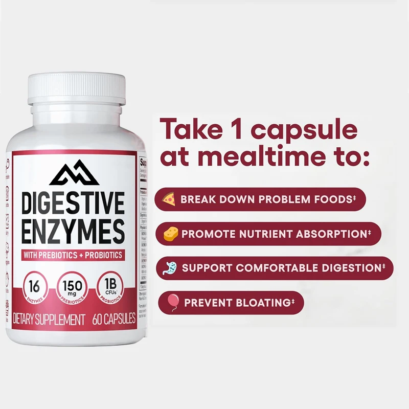 

Digestive Enzyme Capsules - Various enzymes, organic prebiotics, and probiotics promote digestive and intestinal health