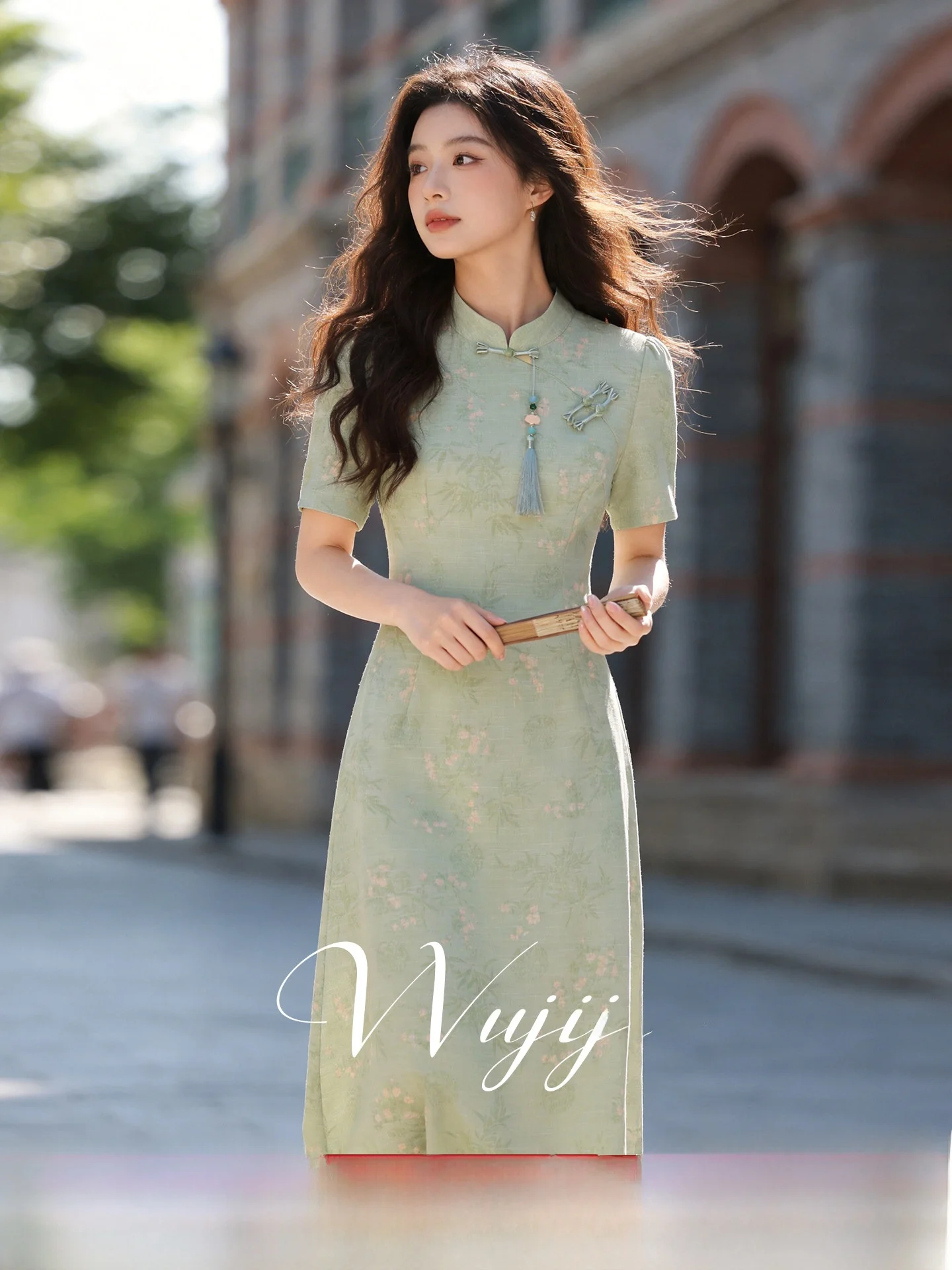 

Платье-ципао больших размеров для женщин, летнее, новое, в национальном стиле, с китайскими пуговицами, приталенное, для повседневной носки, А-силуэт