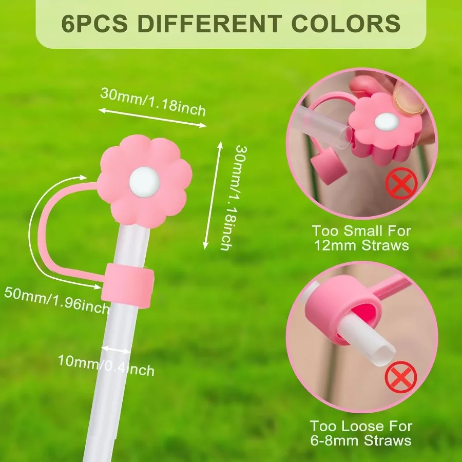 6 قطعة غطاء كوف القش Toppe 0.4in 10 مللي متر غطاء القش ل 20and30and40oz بهلوان شرب كوب مع مقبض قابلة لإعادة الاستخدام لطيف سيليكون نصائح #2