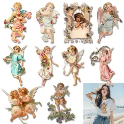 Watercolor rococo cupid angel illustration Iron on Decals Patches for Clothes Playful Stickers DIY Decoration