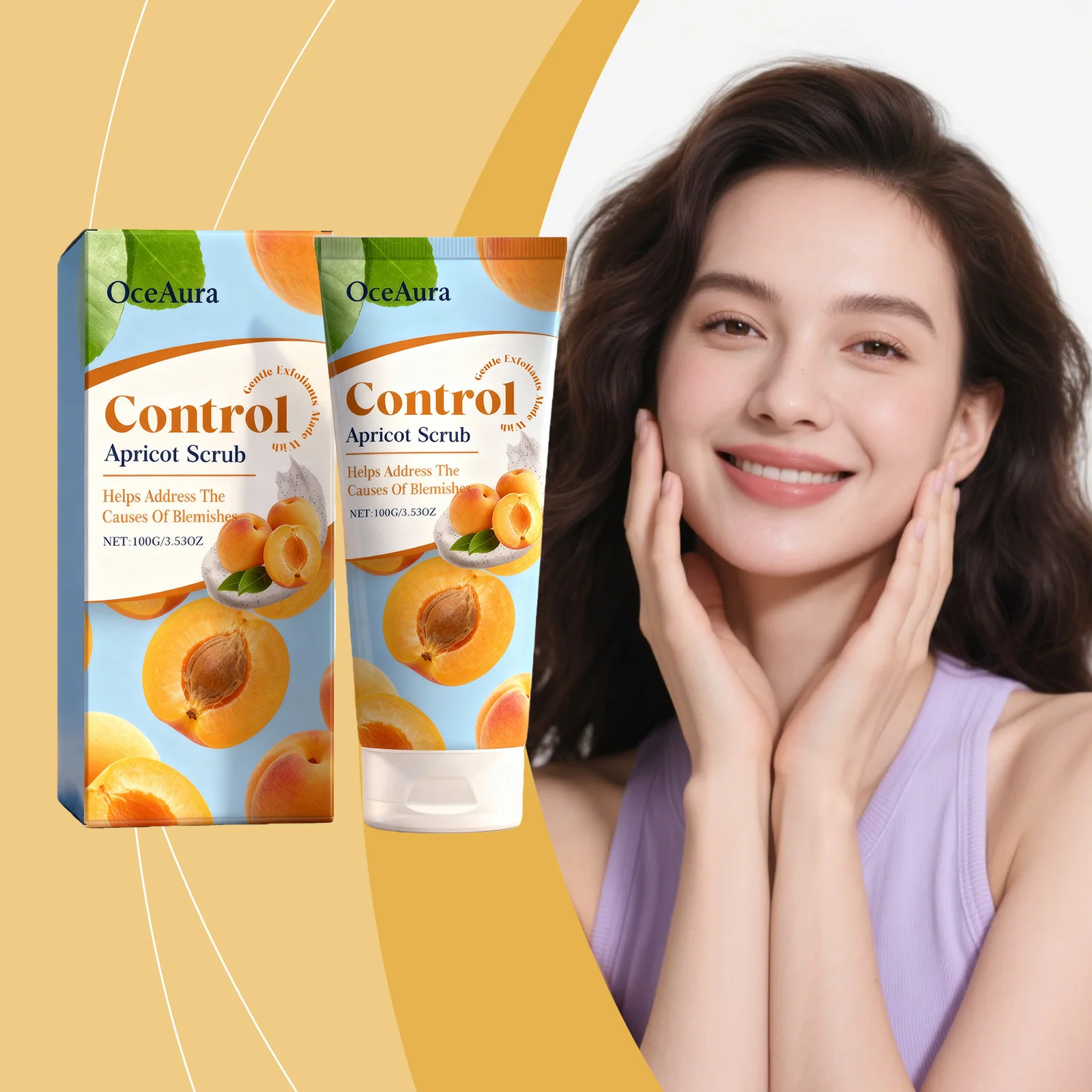 

OCEAURA Apricot Facial Scrub Cream Exfoliate Clean Dirt Shrink Pores Remove Blackheads Improving Roughness Facial Massage Scrub