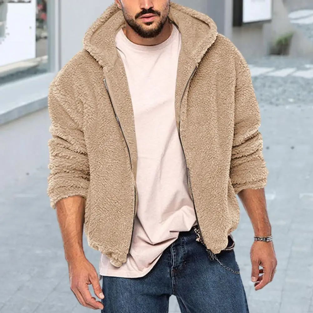 Thickened Fleece Jacket Long Sleeves Winter Warm Hoodie Men's Fluffy Coat Warm Coat Fleece Lining Trendy Men's Jacket Outwear