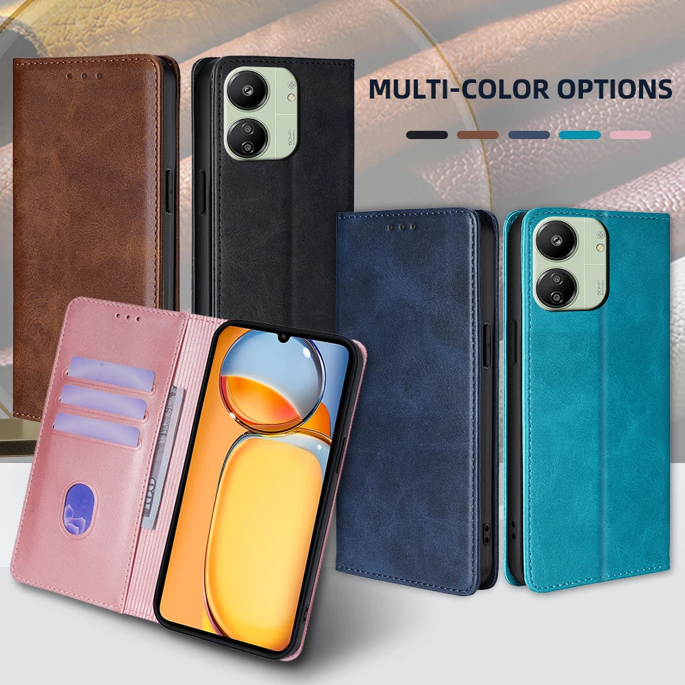 GEFENIS Luxury Magnetic Phone Case For Xiaomi Poco C65 C40 C50 C51 F2 F5 Pro F4 F3 GT Flip Cover Business Leather Case Card Hold