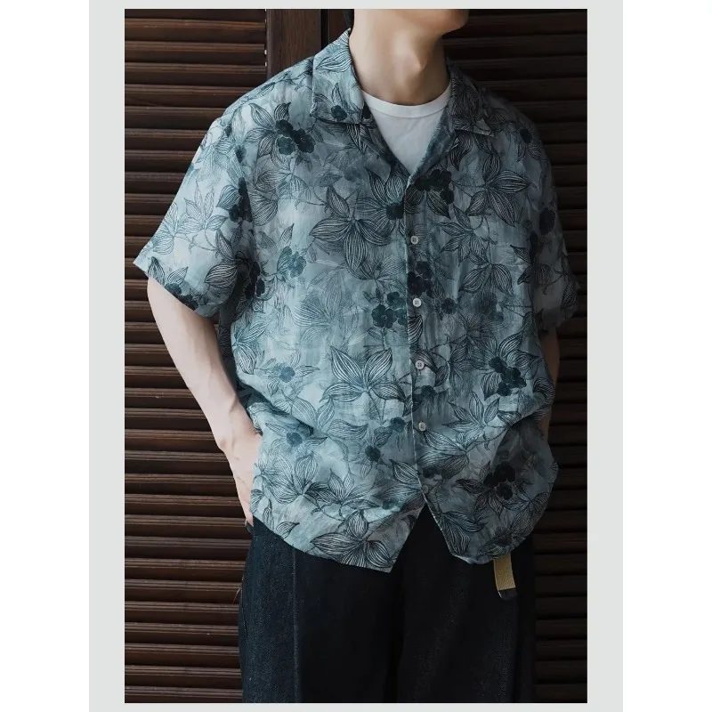 

Men's Floral Print Short Sleeve Shirt Casual Lapel Button Down Beach Hawaiian Shirt Summer Vaion Tops