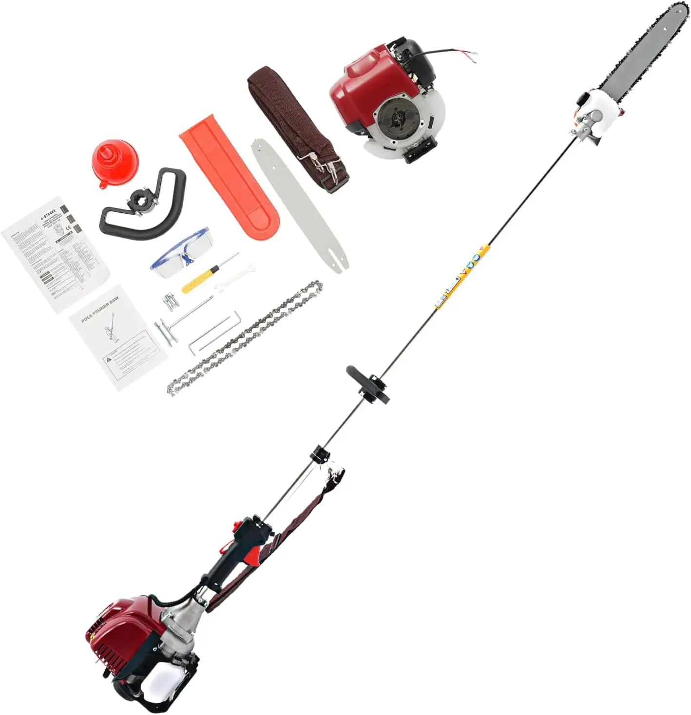 Gas Powered Pole Saw, 42Cc 4-Cycle High Branch Saw Cutter Extendable To 4.92Ft, Powerful Garden Gas Chainsaw For Tree Trimming