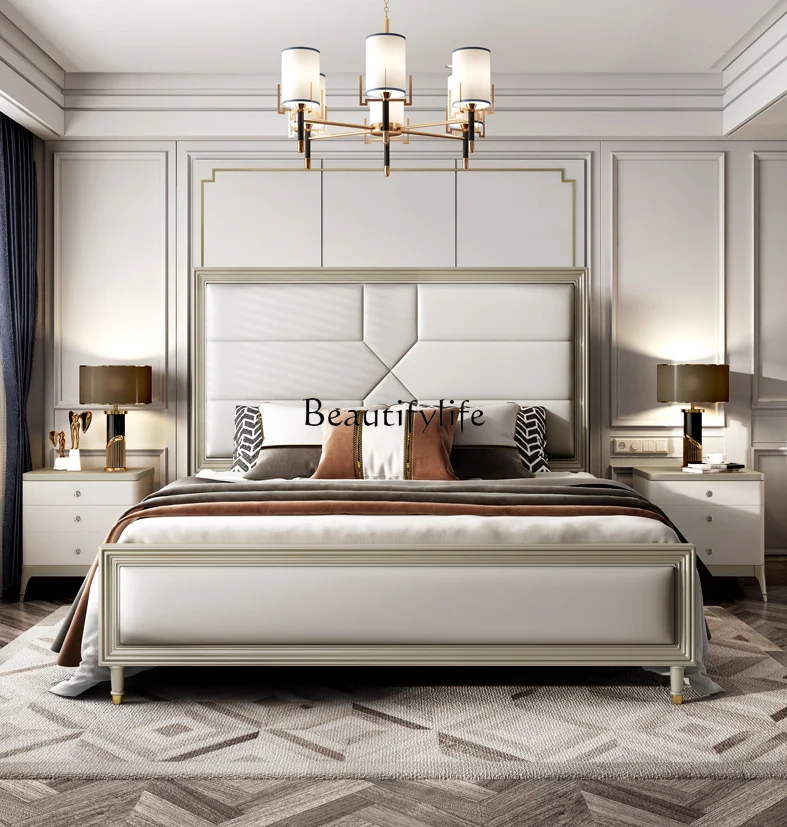 

American rural solid wood bed master bedroom simple double bed 1.8 meters light luxury furniture bed
