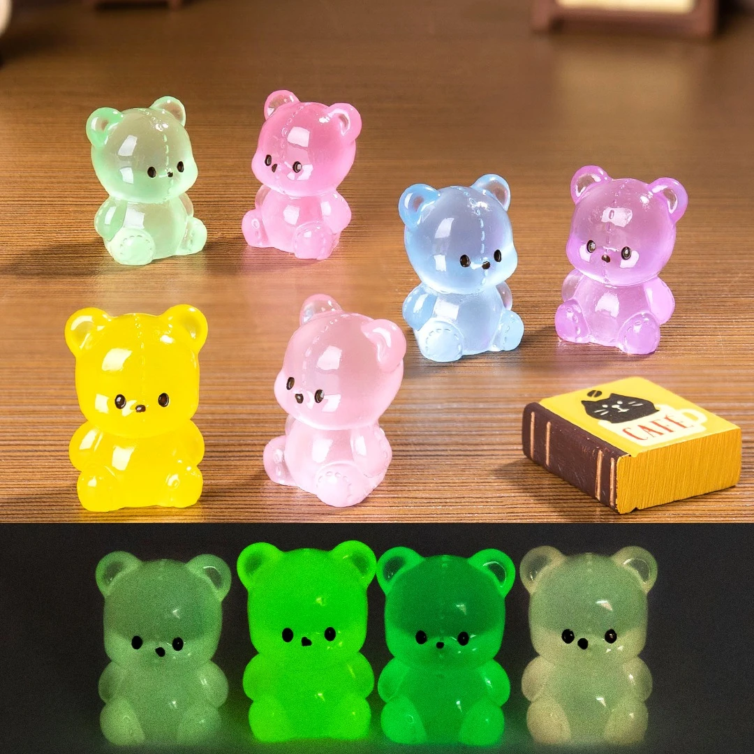 10/30 pçs bonito mini urso de pelúcia ornamento brilhando no escuro ursinho de pelúcia miniaturas micro paisagem artesanato ornamentos decoração de mesa