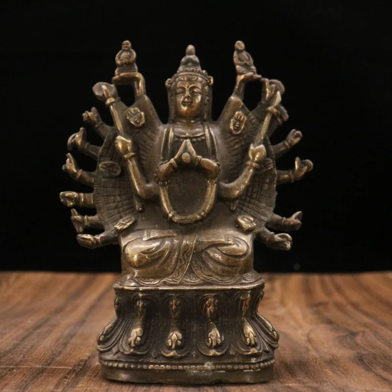 Brass Figurine, Thousand-Hand Guanyin Sitting Statue, Home and Office Desktop Decoration Gift Craft