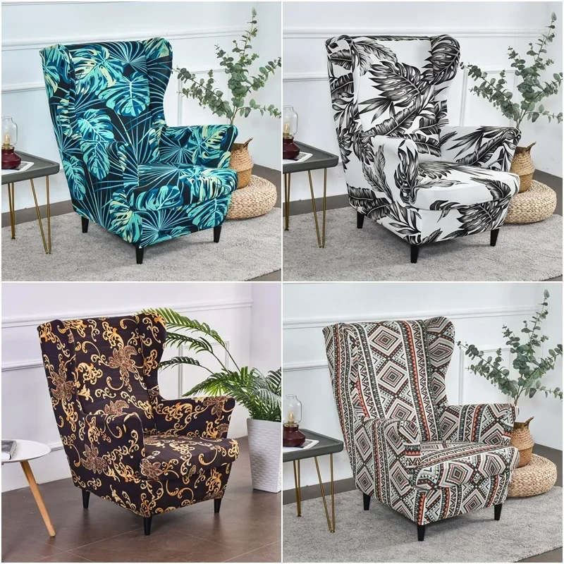 Bohemian Wing Chair Covers Elastic Sloping King Back Armchair Slipcover Relax Single Sofa Cover with Seat Cushion Slipcovers