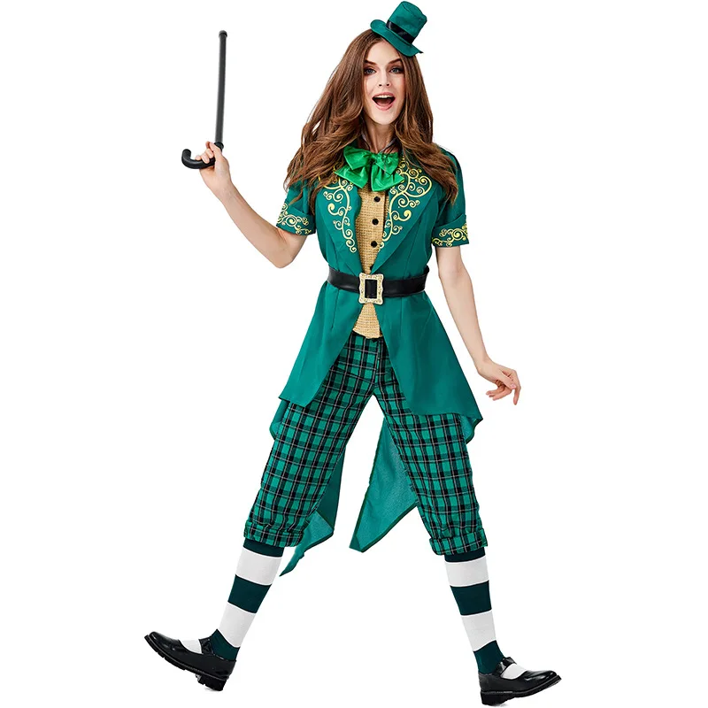 

Phertiful Women Saint Patrick's Day Costume Purim Halloween Irish Goblin Dress Up Carnival Adult Celebration Cos Green Outfit