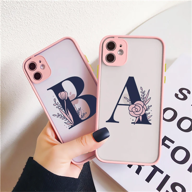 Flower 26 Name DIY Letters A-Z Phone Case For iPhone 13 X XS XR For iphone 14 7 8 plus 12 11 15 16 Pro MAX SE20 hard Cases Cover