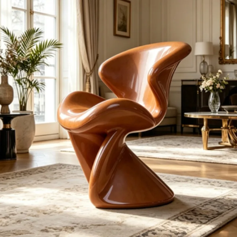 Special-shaped electroplated fiberglass chair European designer chair living room home high-end dining chair customization