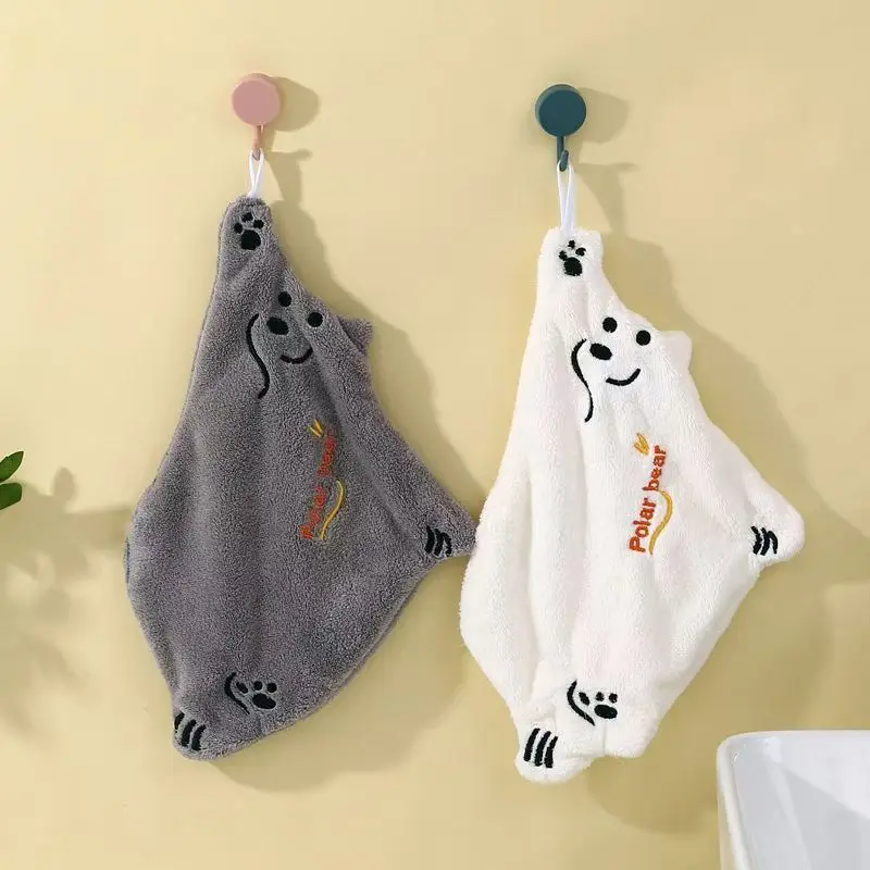 

Полотенце из микрофибры Ins с белым медведем, милое подвесное полотенце для рук, впитывающее быстросохнущее полотенце для ванной комнаты, полотенца для рук, рождественская ванная комната