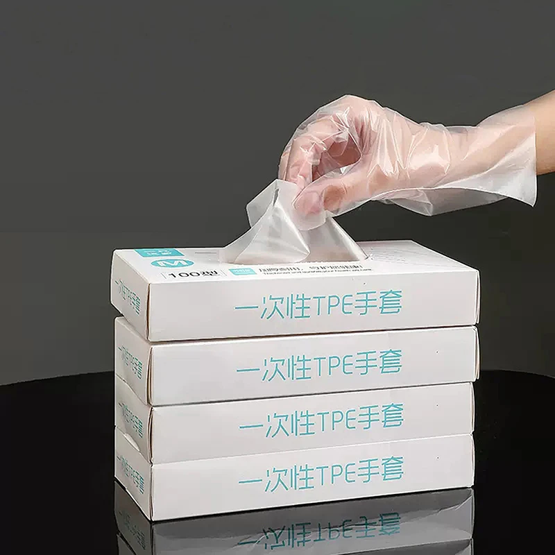 100Pcs Latex Free Gloves TPE Disposable Gloves Transparent Non-Slip Acid Work Safety Food Grade Household Cleaning Gloves