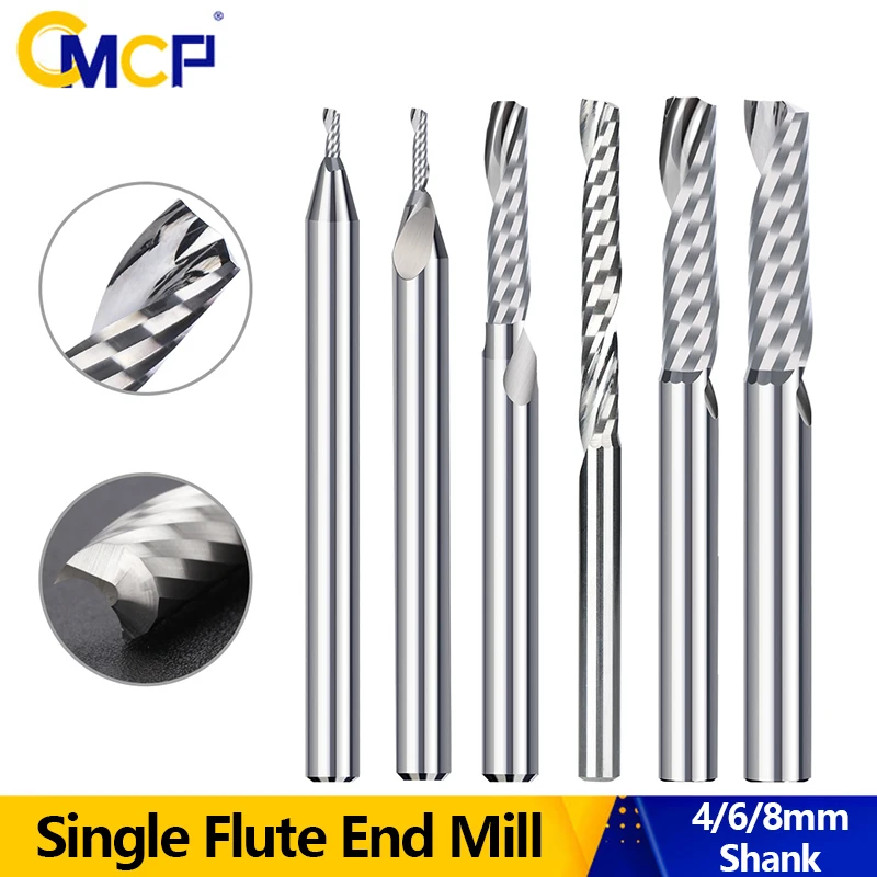 

CMCP 1 шт. спиральная фреза с одной канавкой 4, 5, 6, 8 мм, карбидная концевая фреза с хвостовиком, фреза с ЧПУ для акрилового дерева