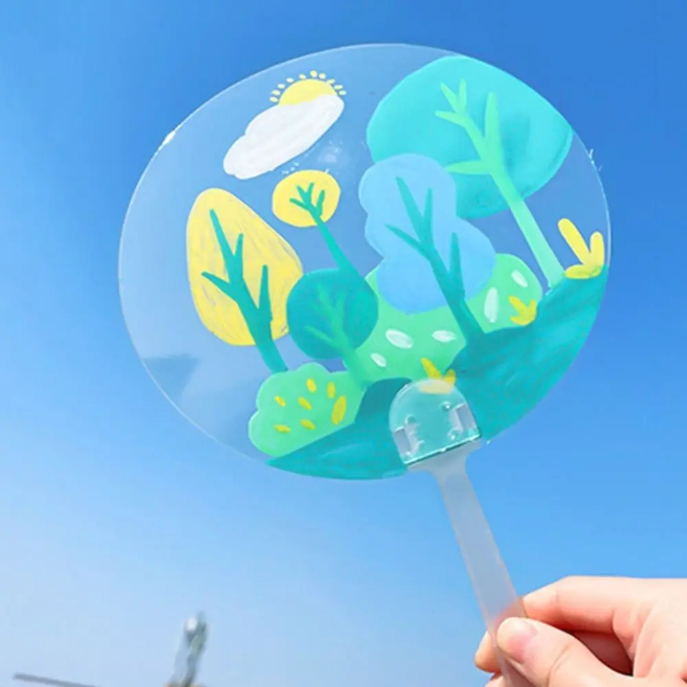Multi-functional Plastic Transparent Fan Round Unfinished Graffiti Fans Handheld Thicken Blank Painting Fans DIY