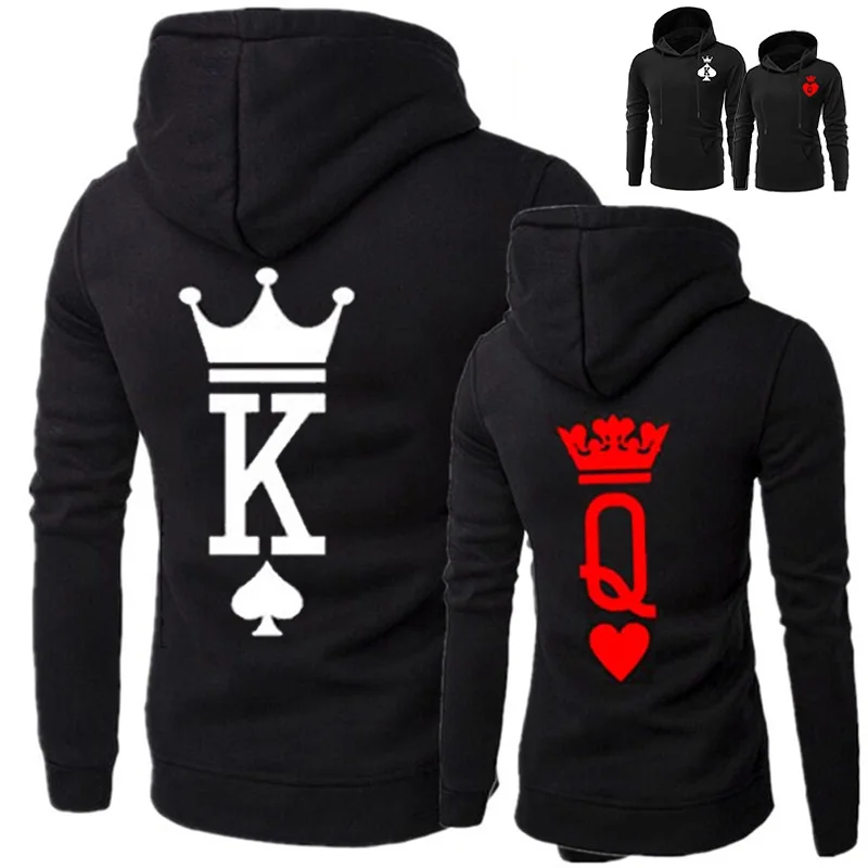 Women And Men Couple Hoodies Long Sleeved Hoodies King And Queen Printed Lover Hooded Sweatershirt Couple Hoodies