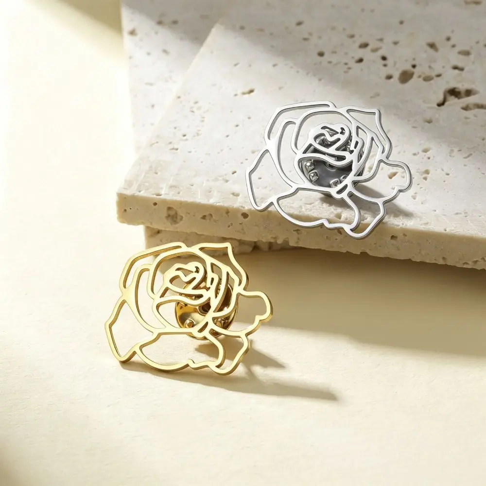 Elegant Stainless Steel Brooches Butterfly Rose Wheat Ears Frangipani Jewelry Accessory Metal Pins Lapel Pins Gift view 3