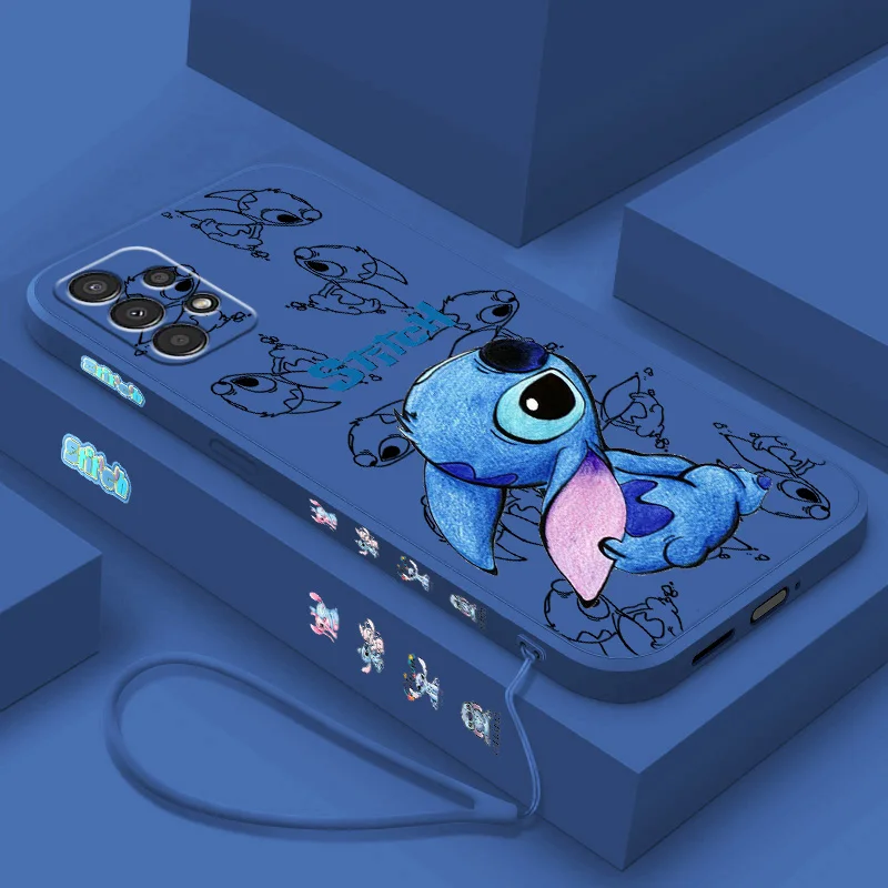 Disney Stitch Cute Phone Case For Samsung A 02 03 13 14 22 23 24 32 33 34 52 53 54 72 73 Lite Liquid Left Rope Funda Cover Soft