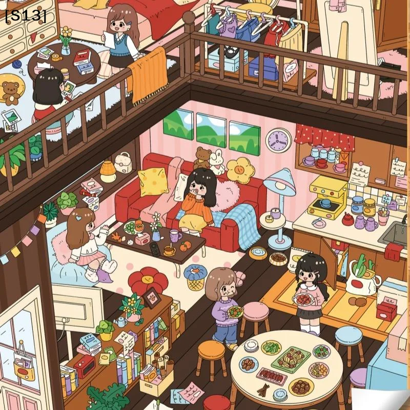 1/2Pcs Kawaii Pajama Party 3D Best Friend Time Landscape Sticker DIY Pocket Cabin Scene Sticker Festival Gift[Q]Q@