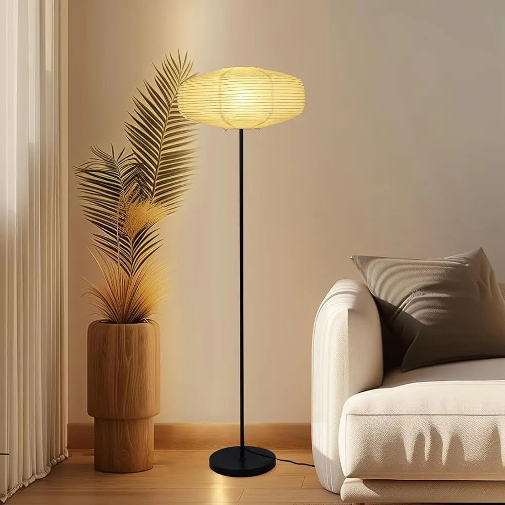 

Paper Floor Lamp, 58 H Tall Lantern Lamp For Living Room, Japanese Rice Paper Lamp Beside Sofa With Warm And Soft Lighting For