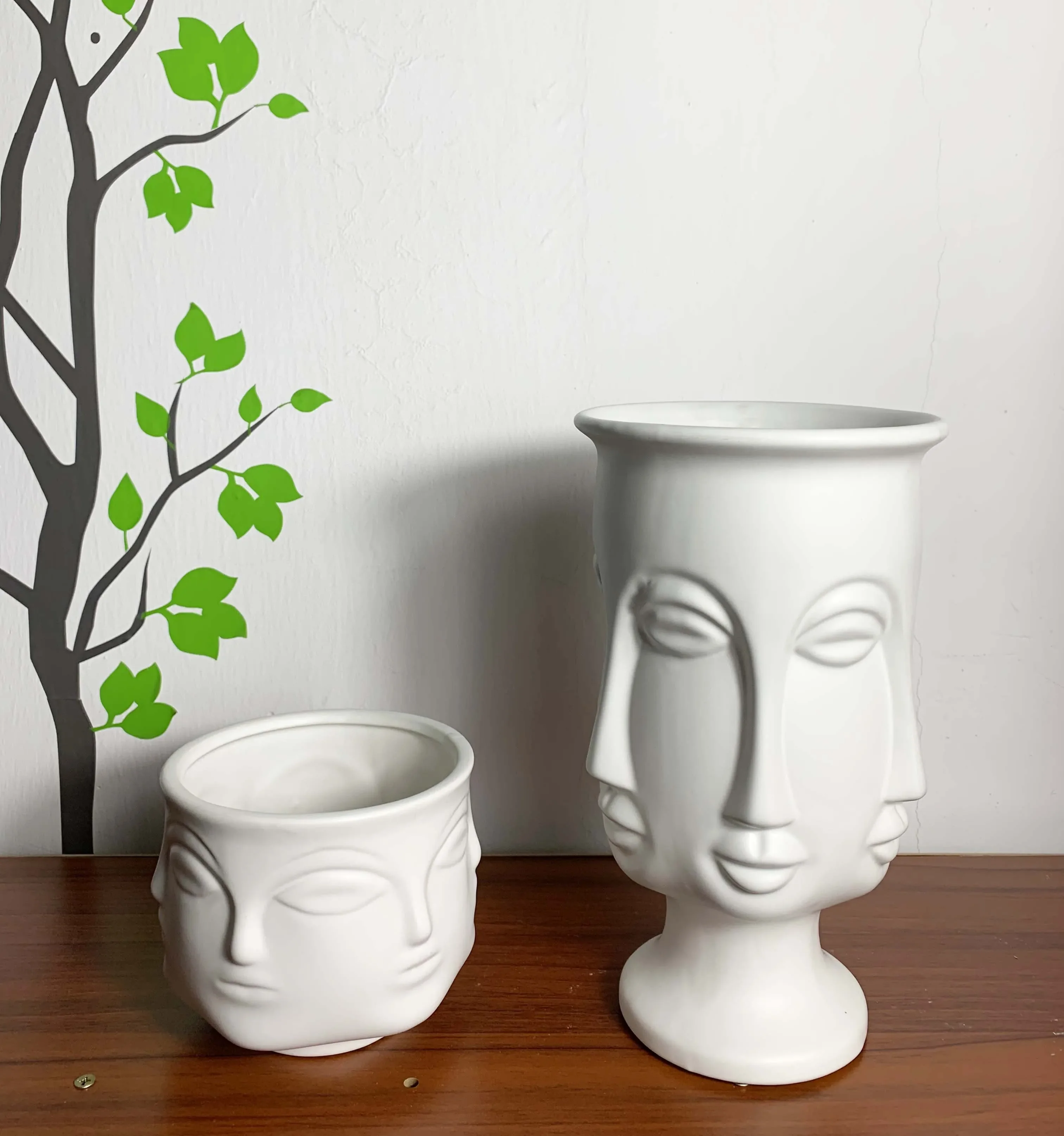 Modern Off White Ceramic Planter Pot Cute Human Face Vase Flower Holder Wide Caliber Face Pots Head Vases for Table Bouquets