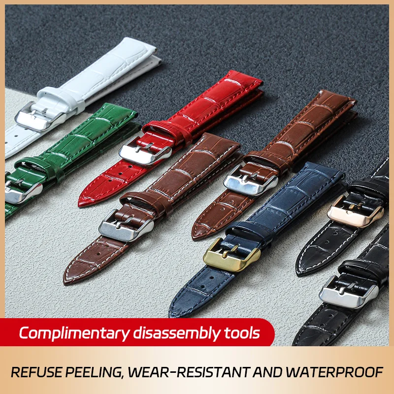Leather Strap 12mm 14mm 16mm 18mm 19mm 20mm 21mm 22mm 24mm Crocodile Pattern Bracelet Men Women Universal Replacement Watchband