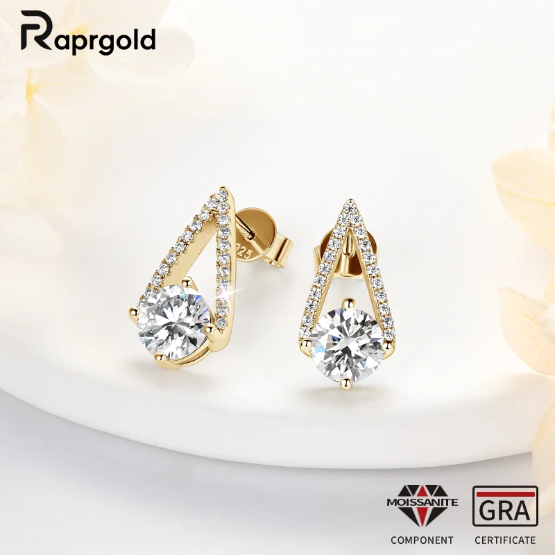 

RAPRGOLD GRA Certified 6.5m Moissanite Stud Earring for Women Real 925 Sterling Silver Piercing Earrings Jewelry Gift Pendientes