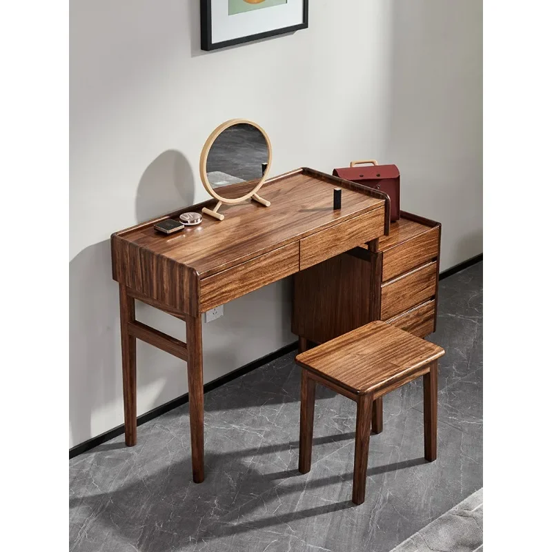 Ebony solid wood dressing table Bedroom dressing table Italian minimalist light luxury log multifunctional retractable dressing