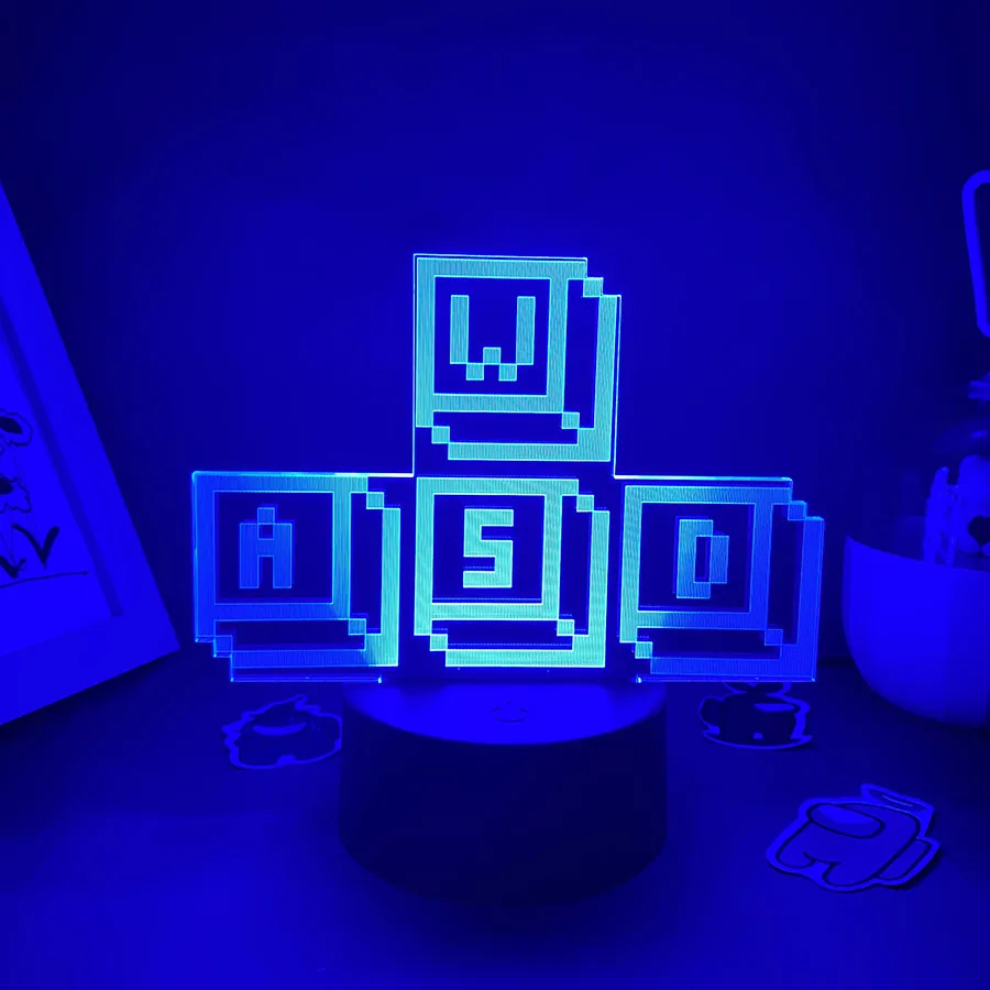 WASD Game Keyboard Neon Lava Lamp 3D Led Illusion Night Lights Birthday Cool Gifts For Friends Bedroom Table Colorful Decoration