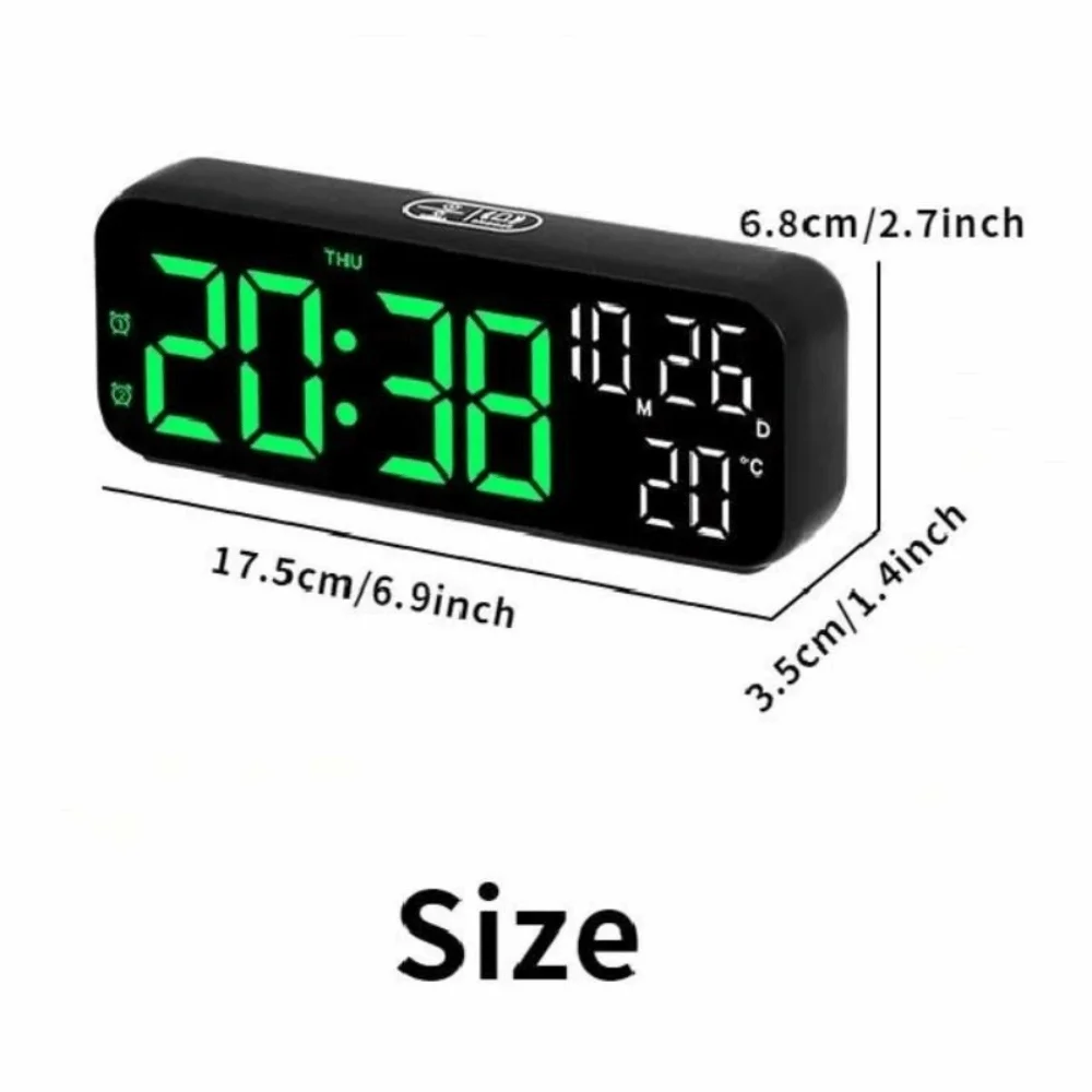 Brightness Adjustment LED Electronic Clock Voice Control 12/24H Format Large Digital Clock Auto-Dimmer Countdown Function