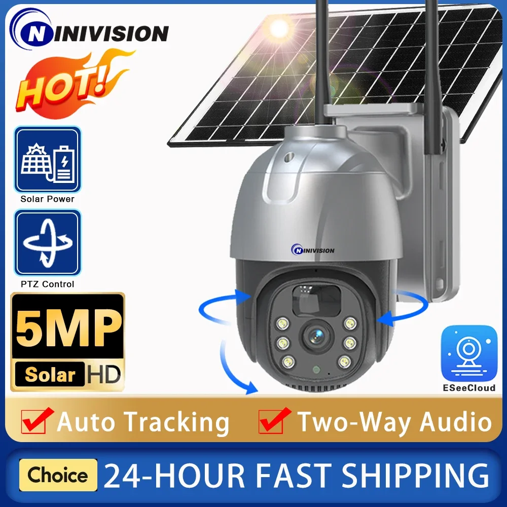 

5MP WIFI Solar Camera PIR Detection PTZ Wireless Outdoor Surveillance Cameras Solar Powered Panel Battery IP Video PTZ Camera