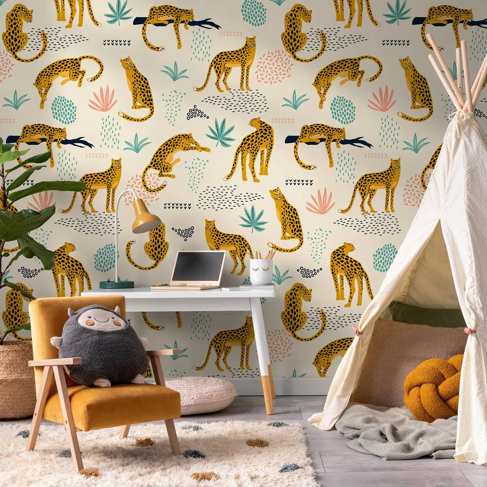 Tropical Animal Wallpaper Peel and Stick,Leopard Animal Wallpaper Mural For Home Decor Wall Art,Self-adhesive Or Tradition Paper