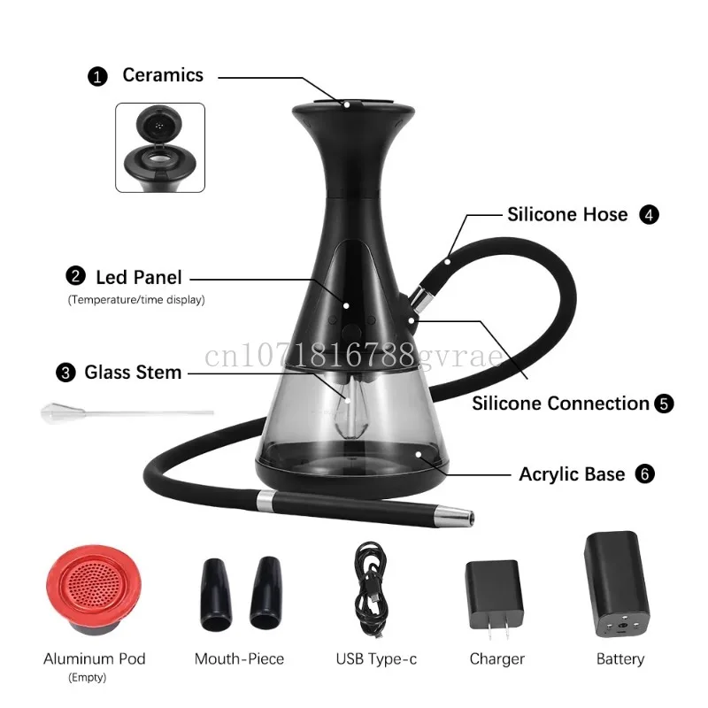 2024 New Design Luxury Portable Electric Hookahs Modern Smoking Set Kit Custom Logo Acrylic Shisha Hookah Accessories Battery