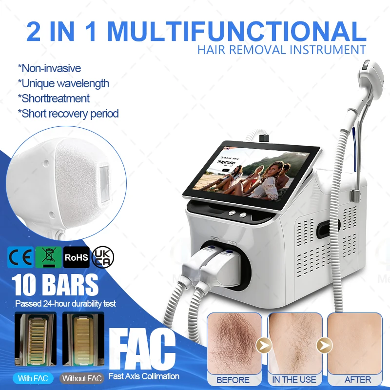 Desktop 2‑In‑1 Diode Laser ND YAG Machine Ice Point Cooling Hair Removal Tattoo Freckle Pigment Removal Multifunctional Salon