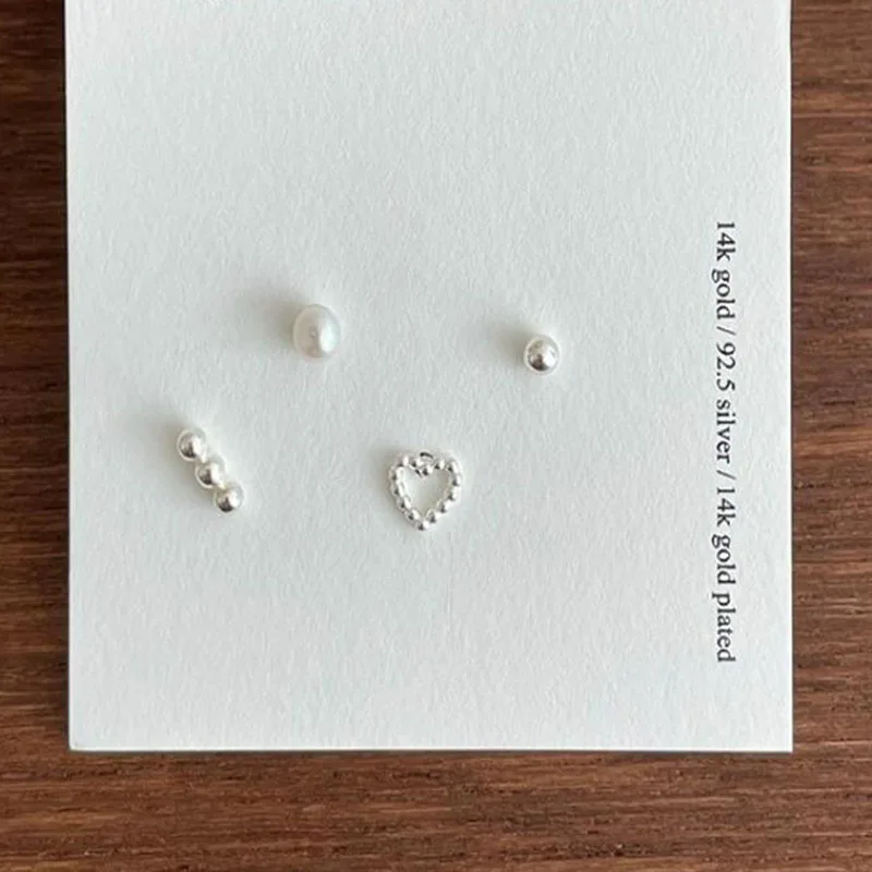 100% 925 Sterling Silver Geometric Studs Earrings for Women Girl Simple Love Heart Ball Design Jewelry Party Gift Dropshipping